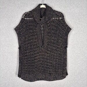 Bask Open Knit Poncho Sweater Medium Cowl Neck Artsy Lagenlook Festival Beachy